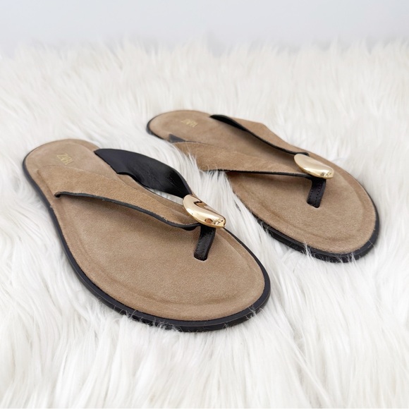 Zara split suede sandals with toe post+metal embellishment 38 - Picture 3 of 8